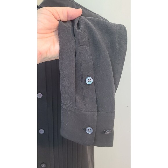 Equipment Femme XS 100% Silk Black Pintuck Button Down Blouse Top Soft Signature - Picture 6 of 10